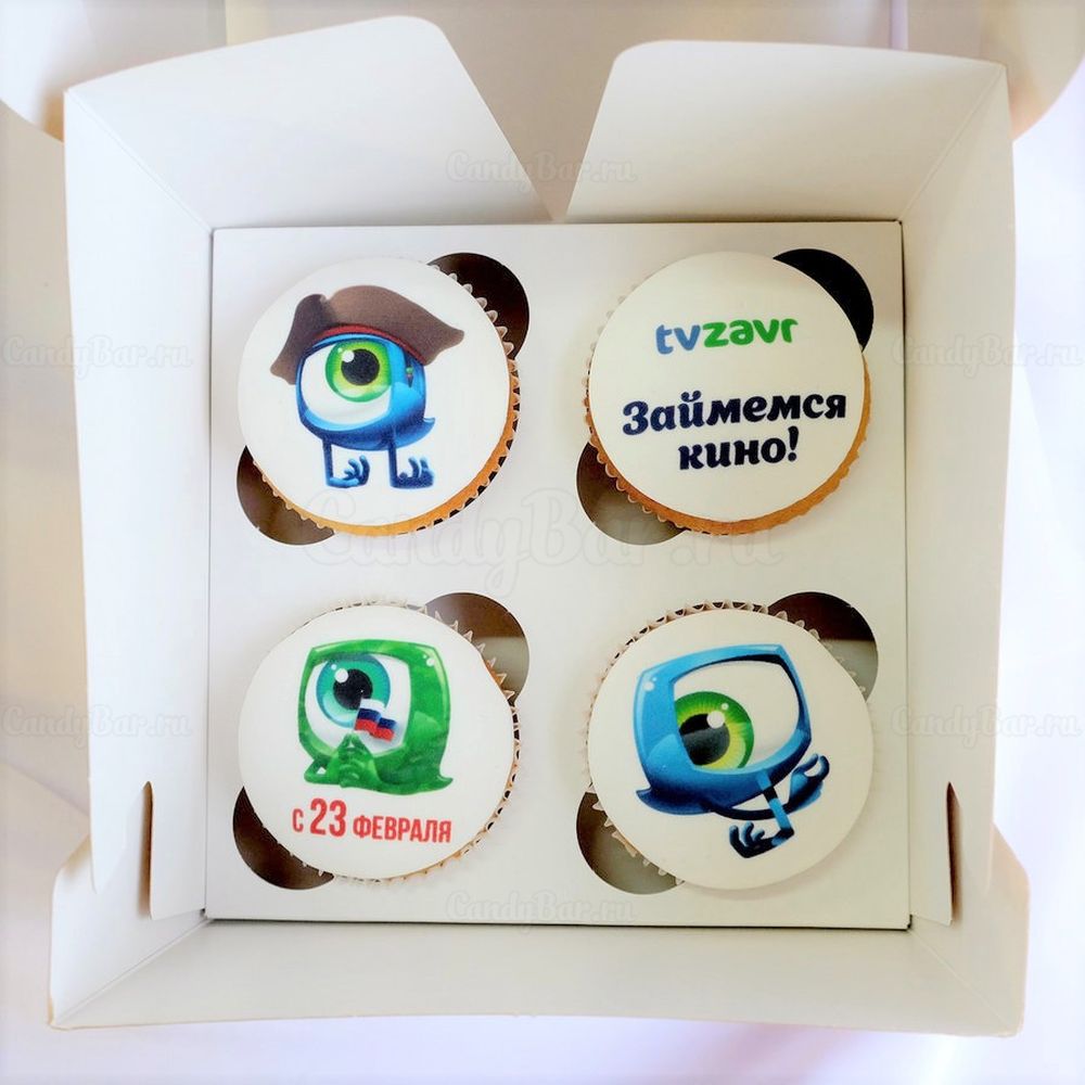 Подарки партнерам от компании ТивиЗавр - лого на капкейках