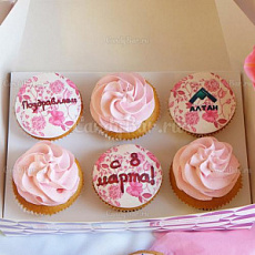 Набор капкейков "С 8 марта" с лого, 6 шт.