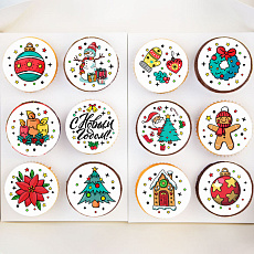 Капкейки с мастикой "Новогодняя ностальгия" - 12 шт.