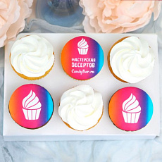 Набор капкейков с лого, крем и мастика, 6 шт.