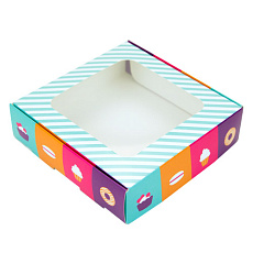 Коробка 4 макарун цветная квадрат