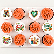 Капкейки - С днём учителя 12 шт - мастика и крем