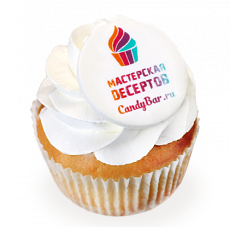 Капкейк ванильный с логотипом и кремом