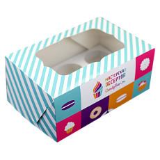 Коробка на 6 капкейков цветная с окном