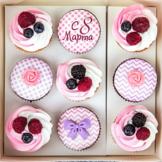 Капкейки "С 8 марта" с кремом и мастикой - 9 шт.